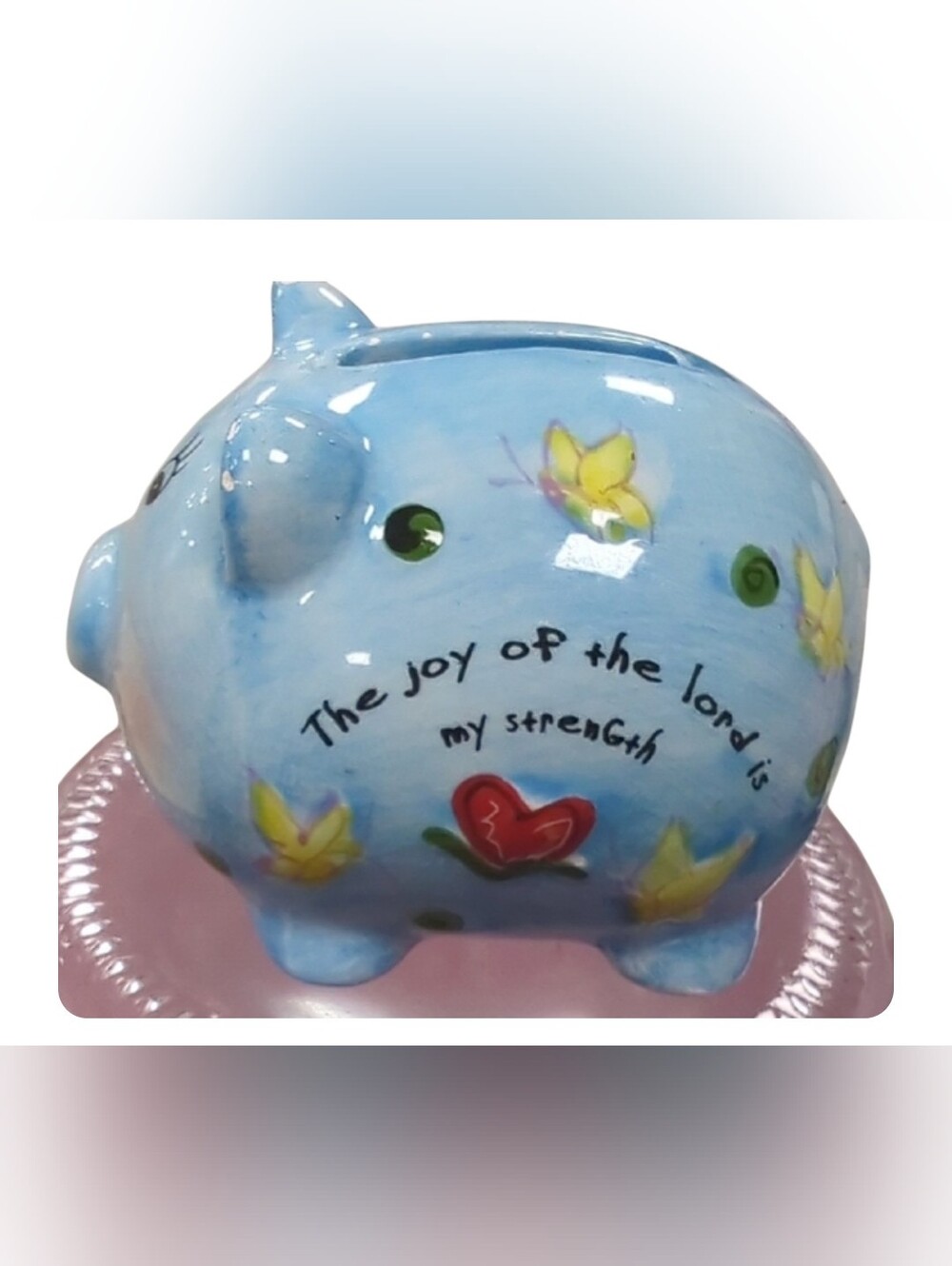 Blue Piggy Bank with Inspirational Quote